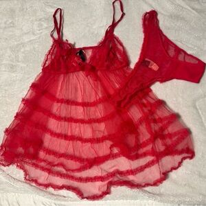 Victoria Secret Red Sheer Baby Doll Lingerie PJ Set